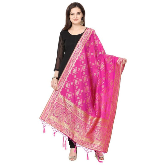 Exquisite Pink Coloured Poly Silk Jacquard Banarasi Dupatta