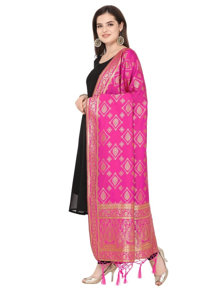 Exquisite Pink Coloured Poly Silk Jacquard Banarasi Dupatta