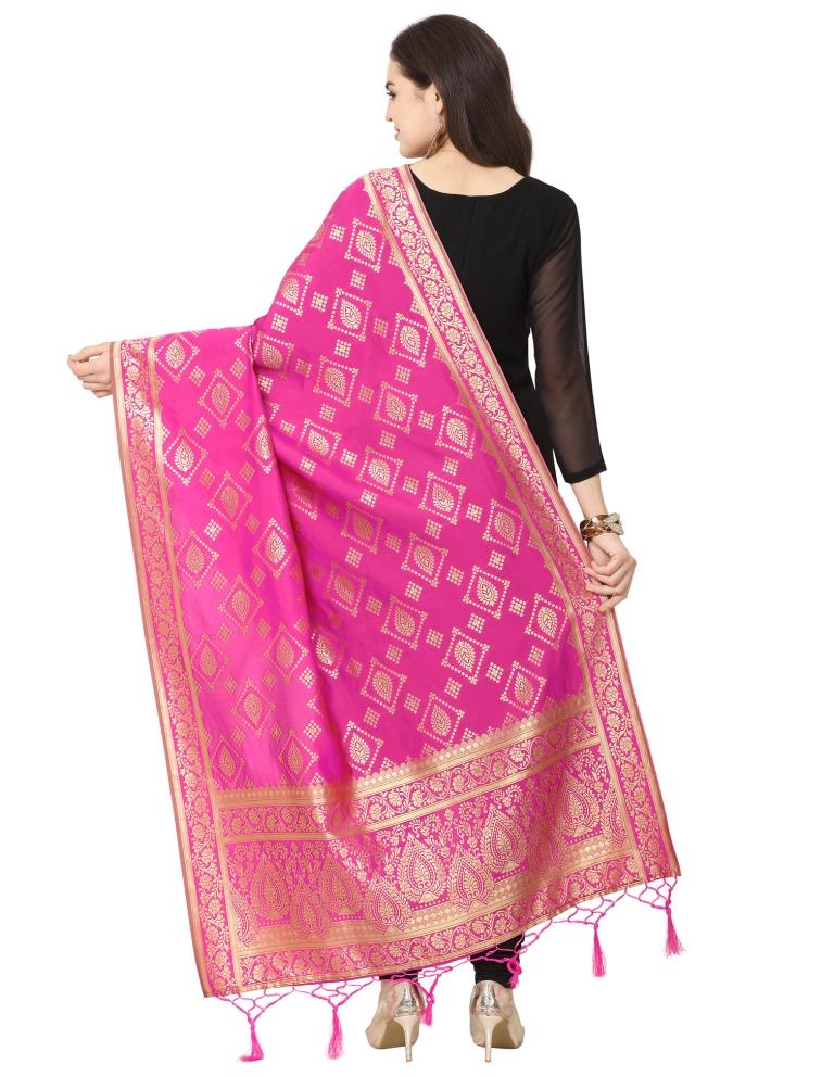 Exquisite Pink Coloured Poly Silk Jacquard Banarasi Dupatta