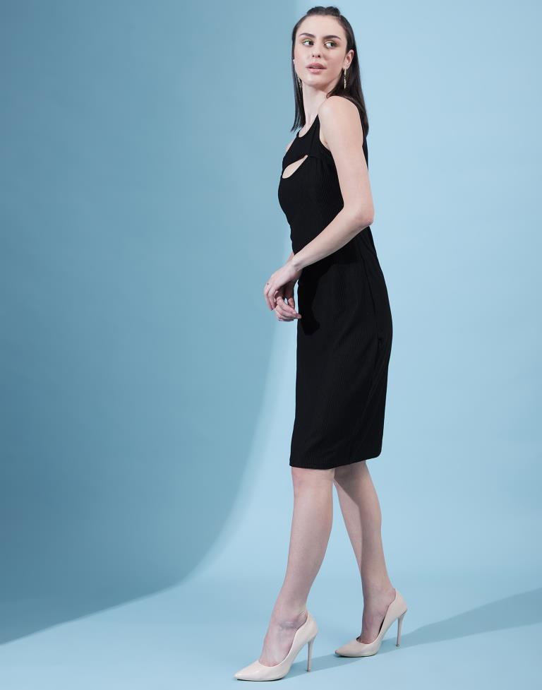 Black Cotton Plain Bodycon Dress