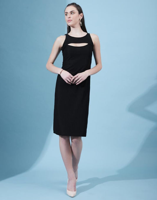 Black Cotton Plain Bodycon Dress