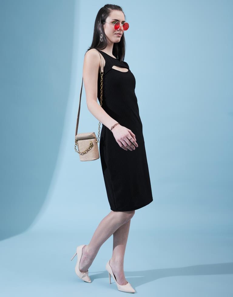 Black Cotton Plain Bodycon Dress