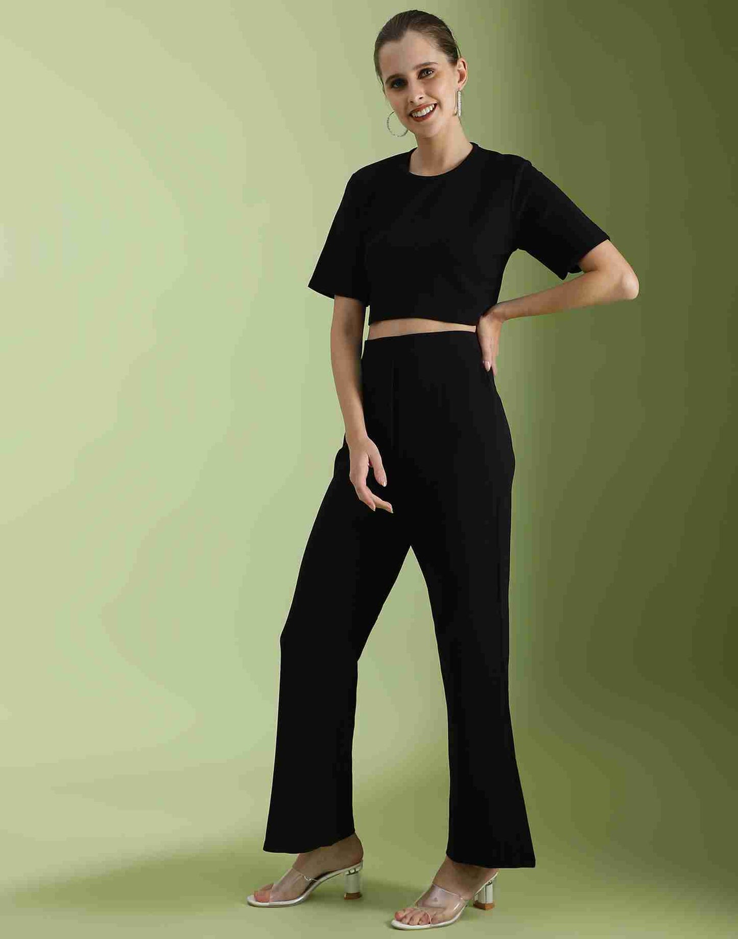 Black Lycra Plain Co-ord Set