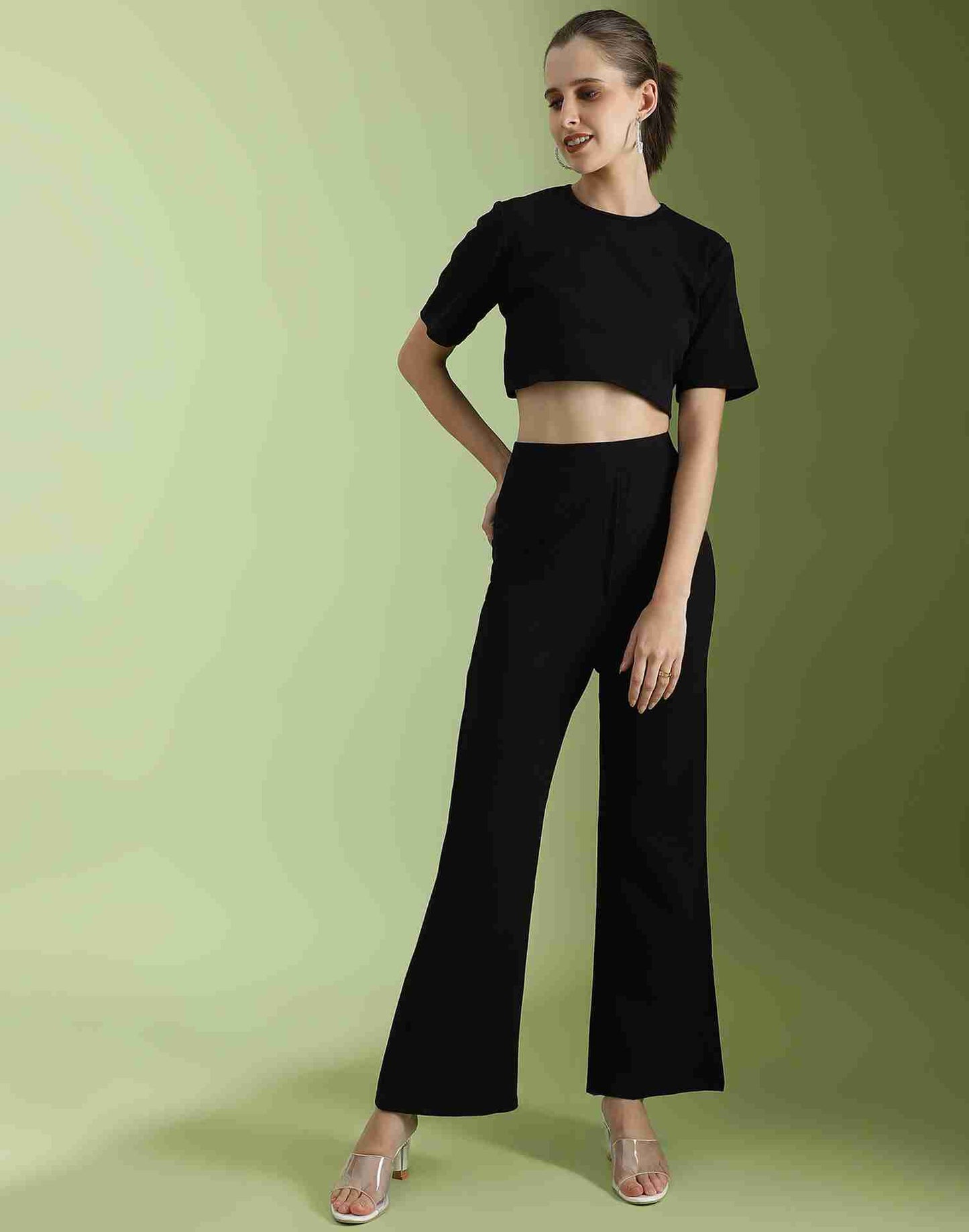 Black Lycra Plain Co-ord Set