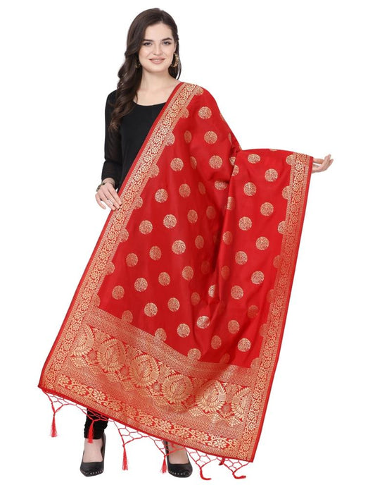 Fab Red Coloured Poly Silk Jacquard Banarasi Dupatta