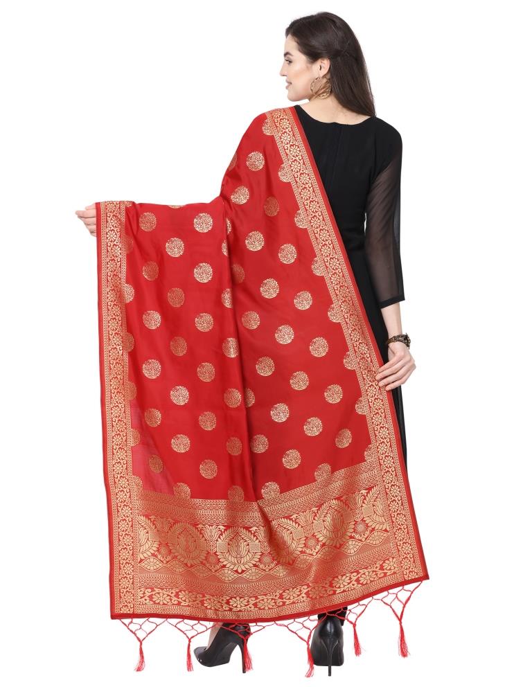 Fab Red Coloured Poly Silk Jacquard Banarasi Dupatta