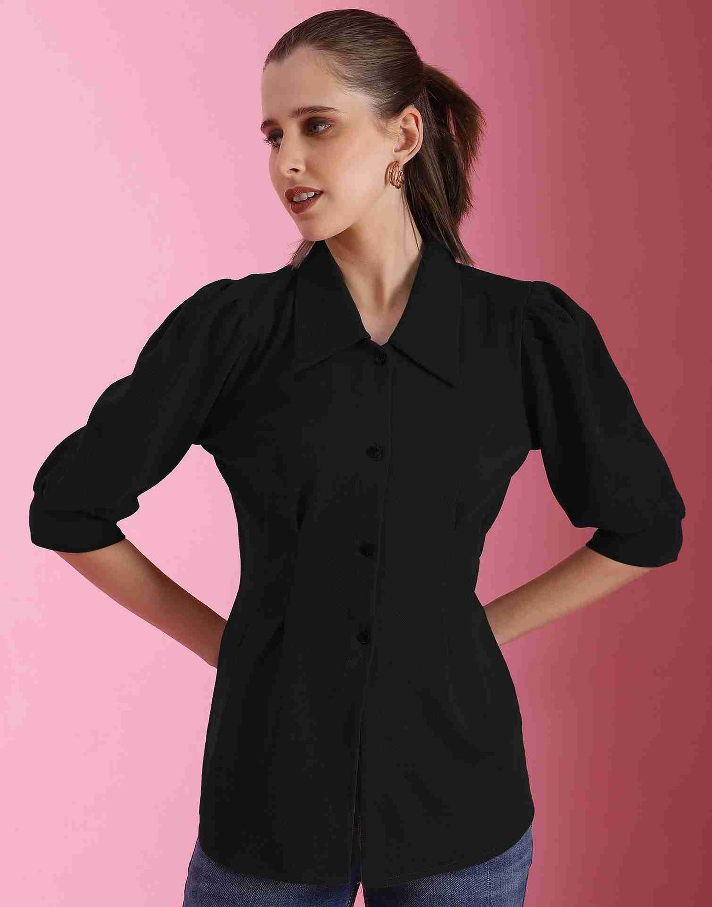 Black Lycra Plain Shirt