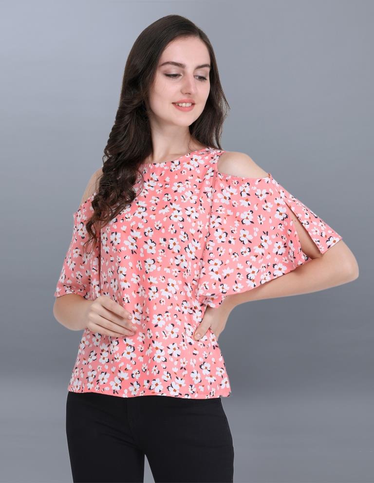 Beguiling Pink Coloured Printed Crepe Tops