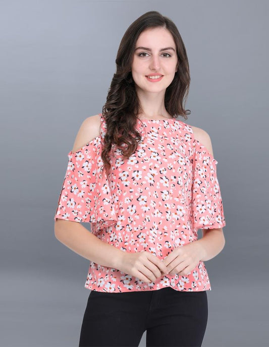 Beguiling Pink Coloured Printed Crepe Tops