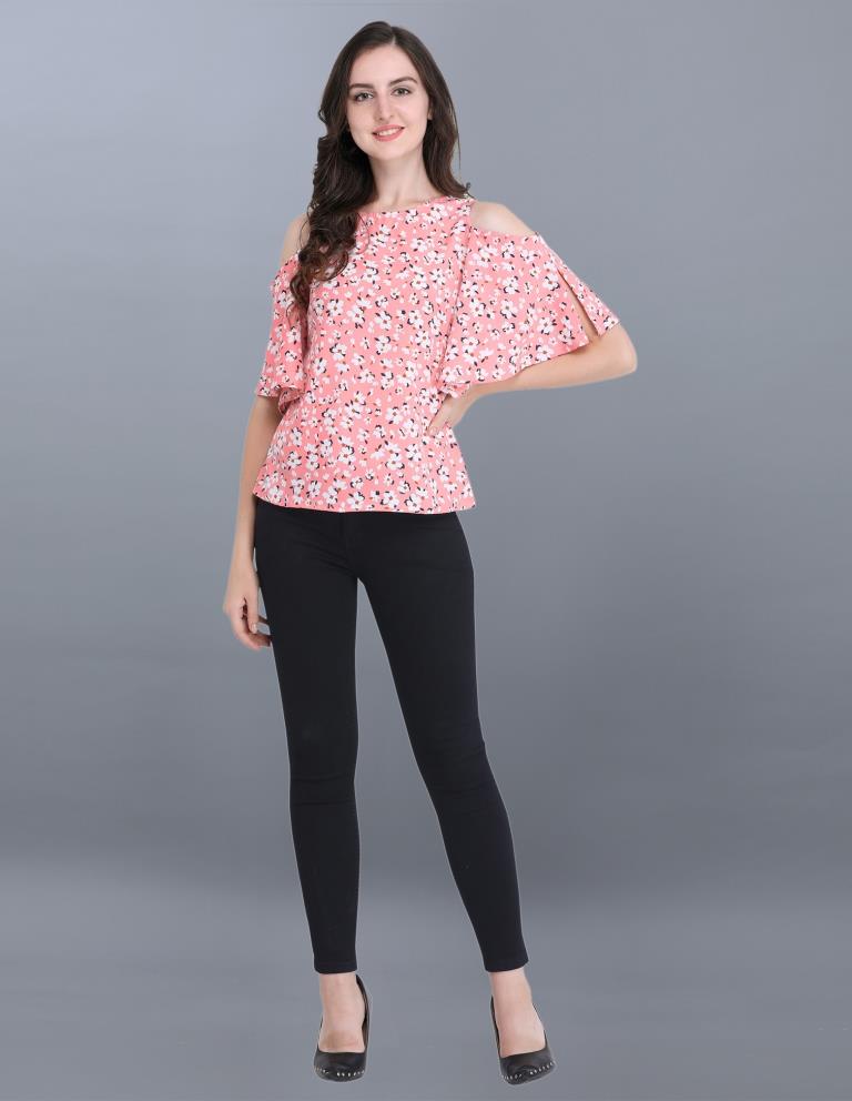 Beguiling Pink Coloured Printed Crepe Tops