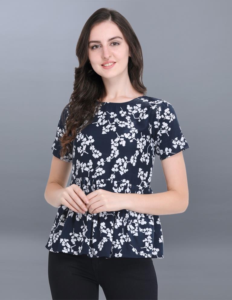 Alluring Blue Coloured Printed Crepe Top