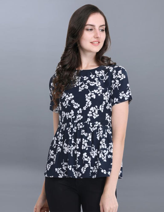 Alluring Blue Coloured Printed Crepe Top