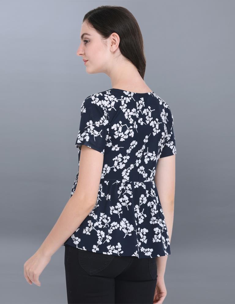 Alluring Blue Coloured Printed Crepe Top