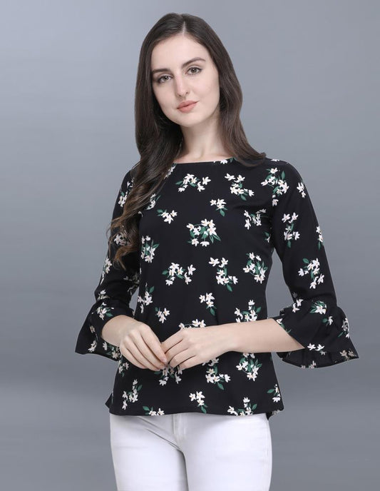 Fantastic Black Coloured Printed Crepe Tops