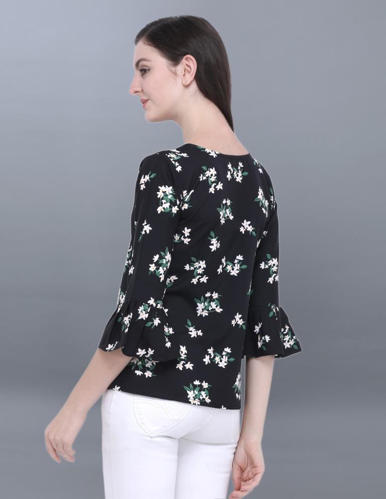 Fantastic Black Coloured Printed Crepe Tops