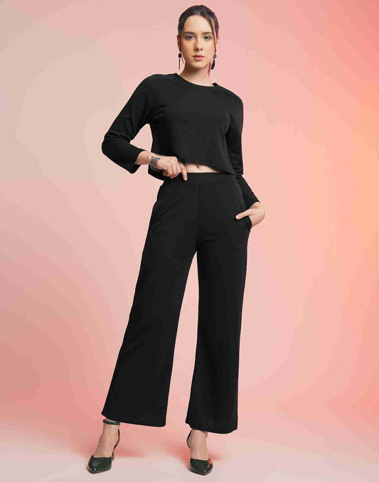 Black Lycra Plain Co-ord Set