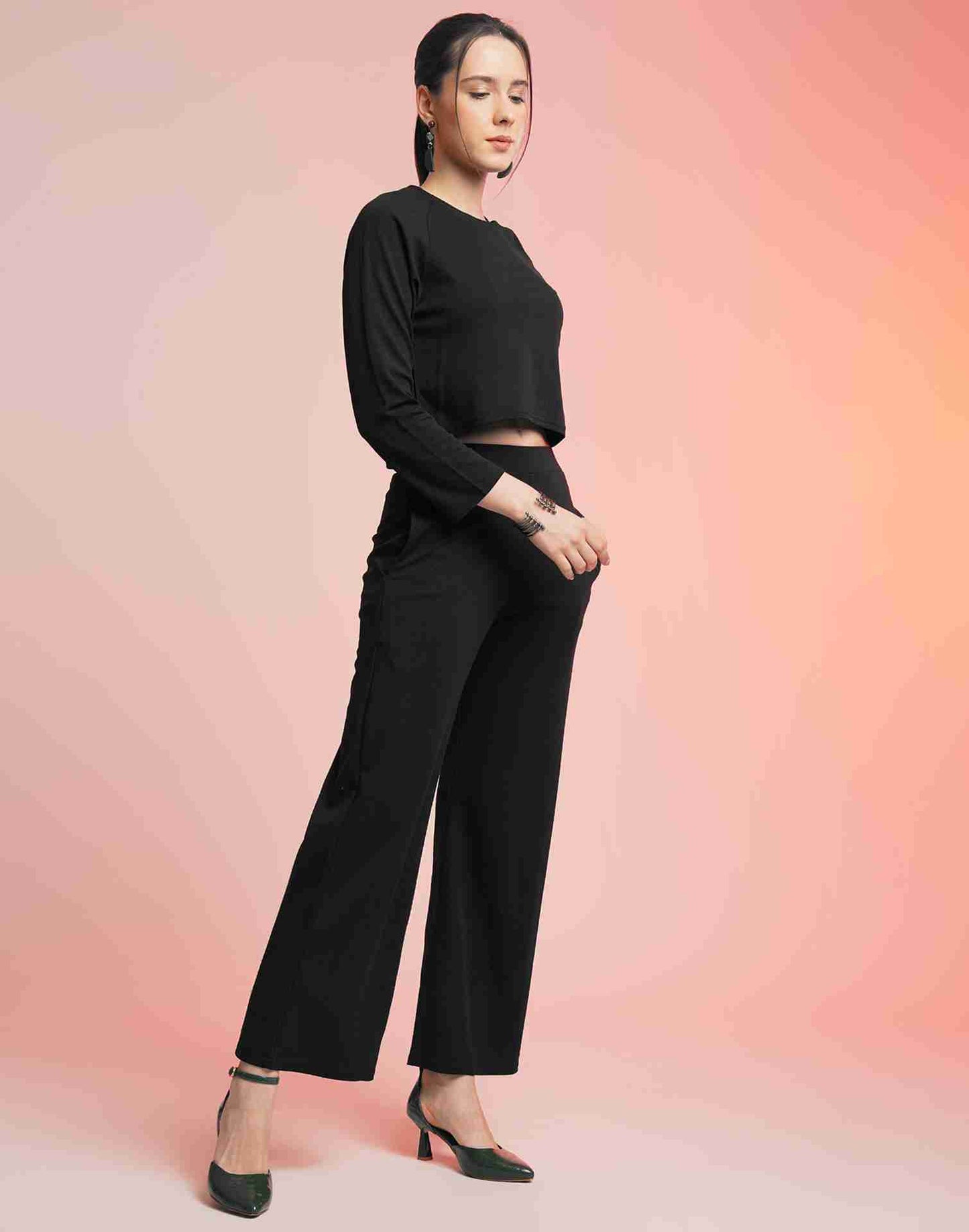 Black Lycra Plain Co-ord Set