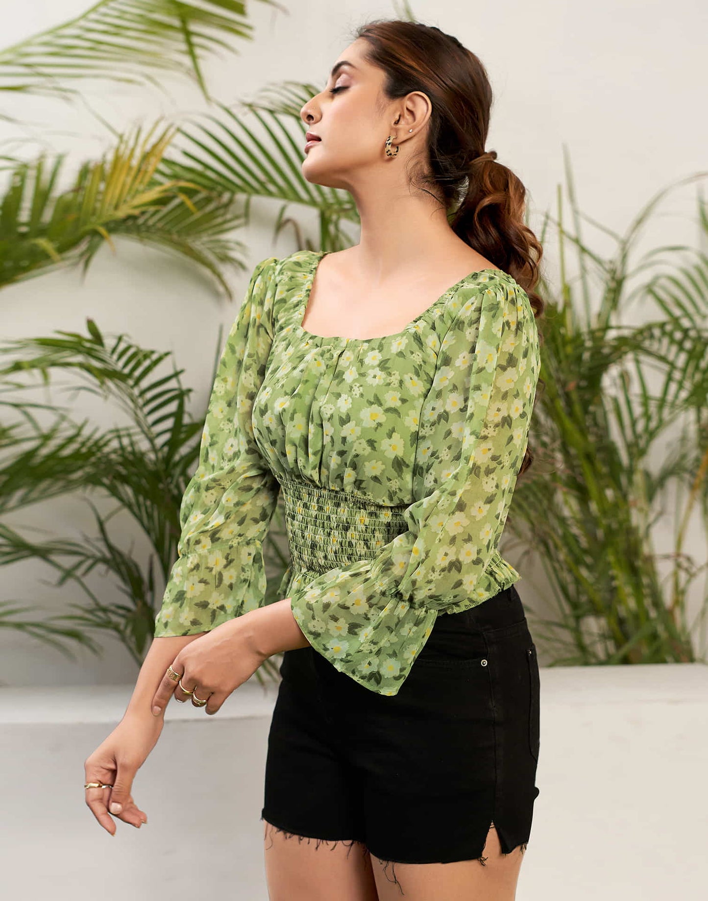 Green Georgette Printed Top