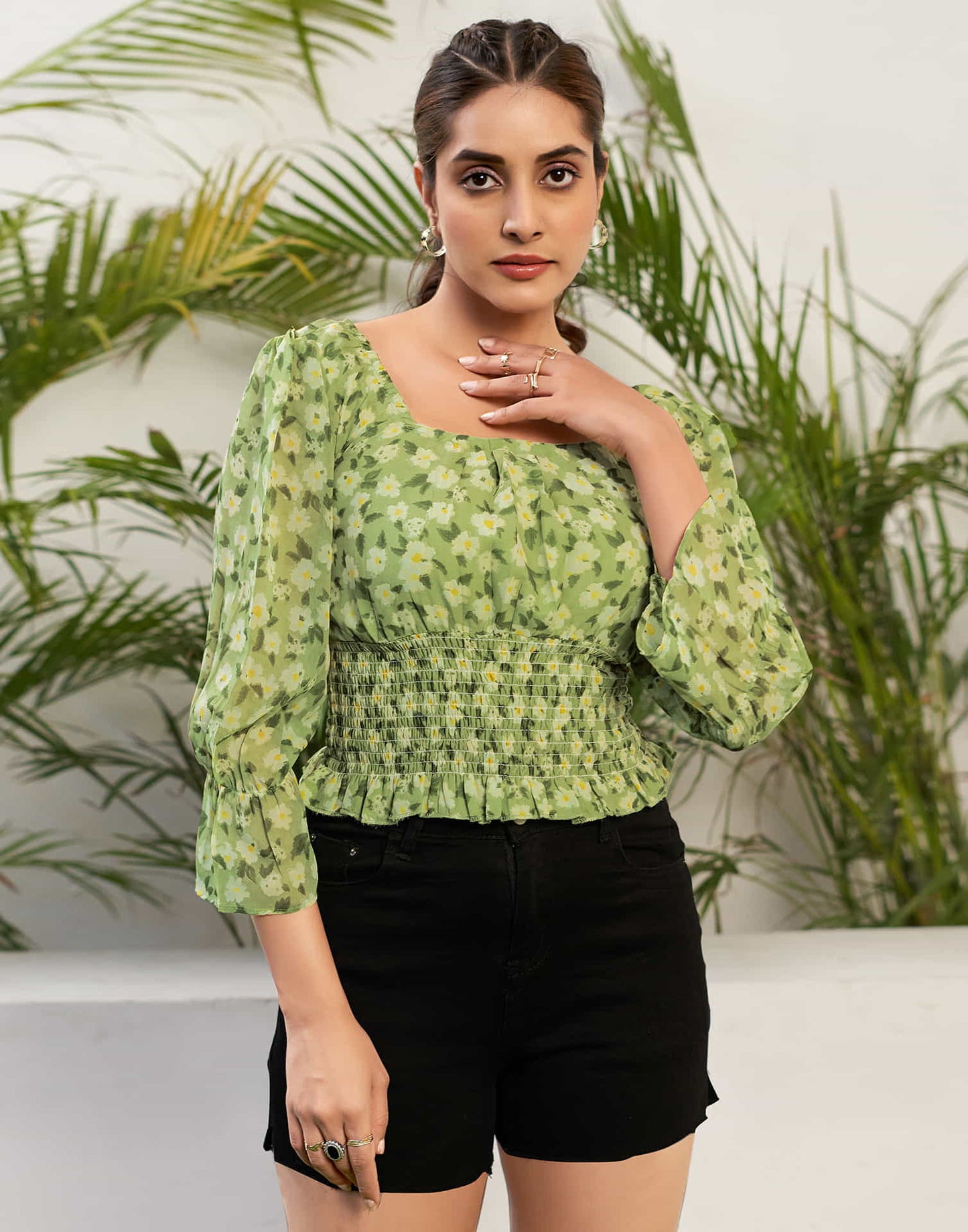 Green Georgette Printed Top