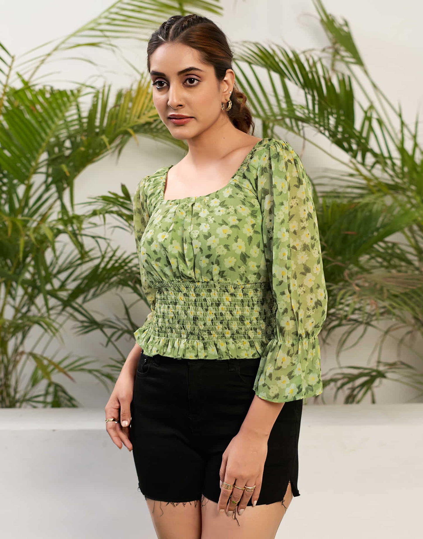 Green Georgette Printed Top