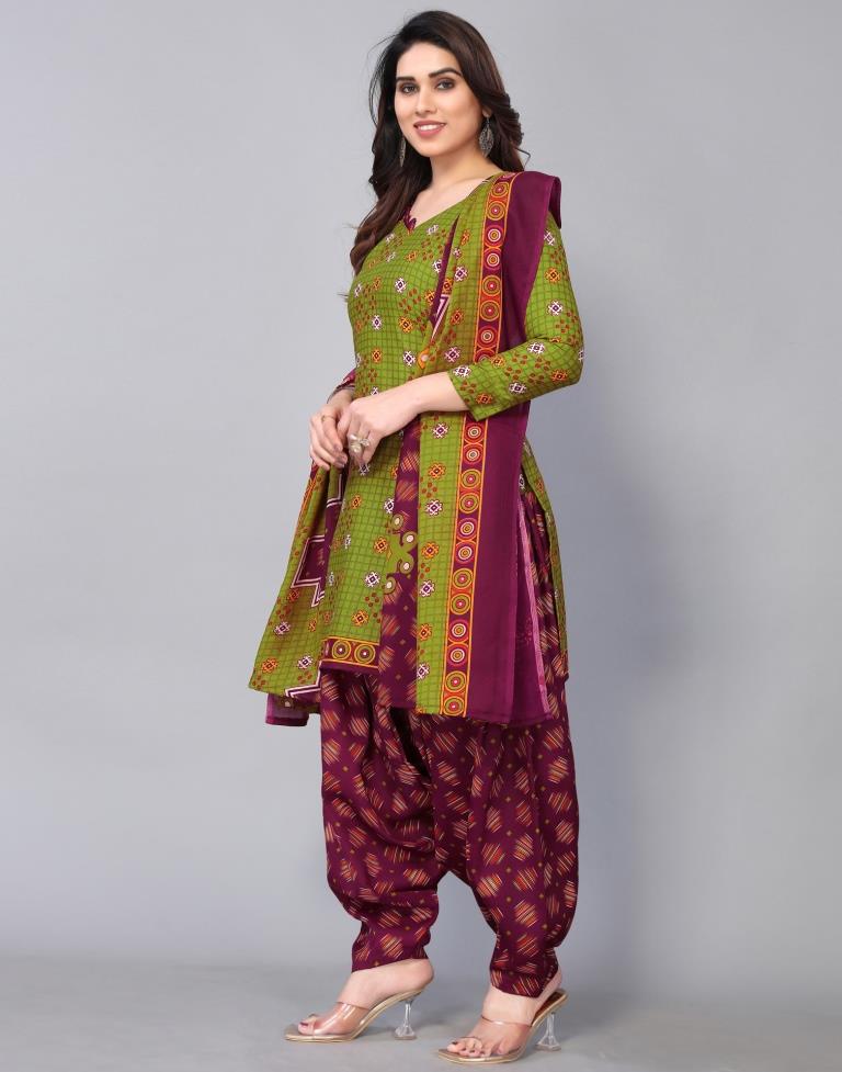 Green Cotton Printed Straight Kurta Kurti With Pant And Dupatta