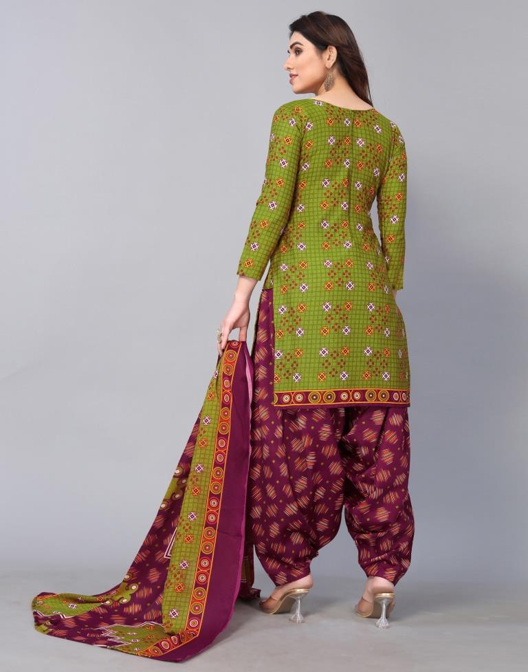 Green Cotton Printed Straight Kurta Kurti With Pant And Dupatta