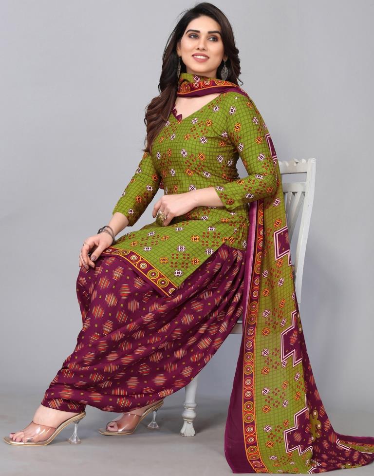 Green Cotton Printed Straight Kurta Kurti With Pant And Dupatta