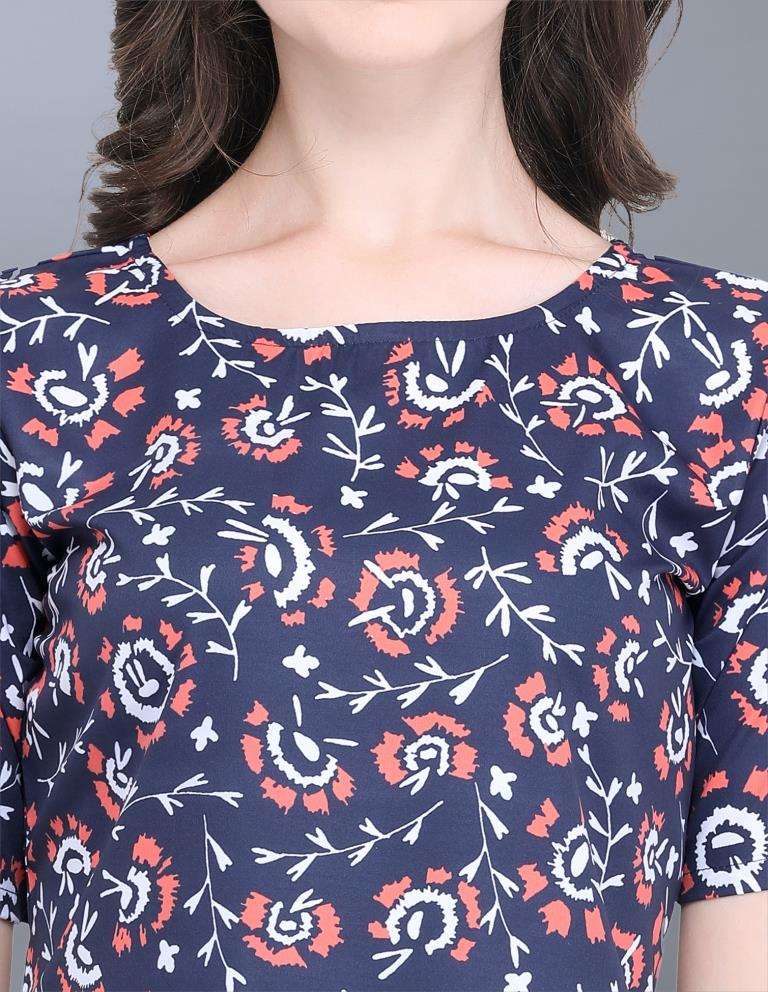 Aesthetic Navy Blue Coloured Printed Crepe Tops