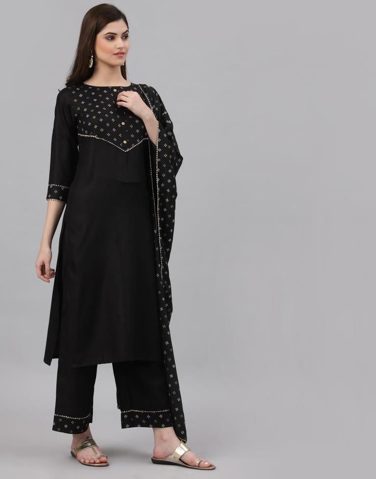 Black Khadi printed Kurti with Pant And Dupatta