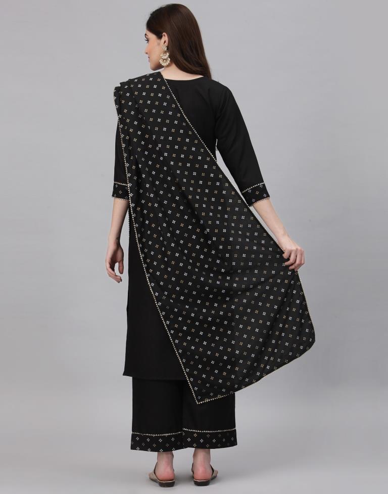 Black Khadi printed Kurti with Pant And Dupatta