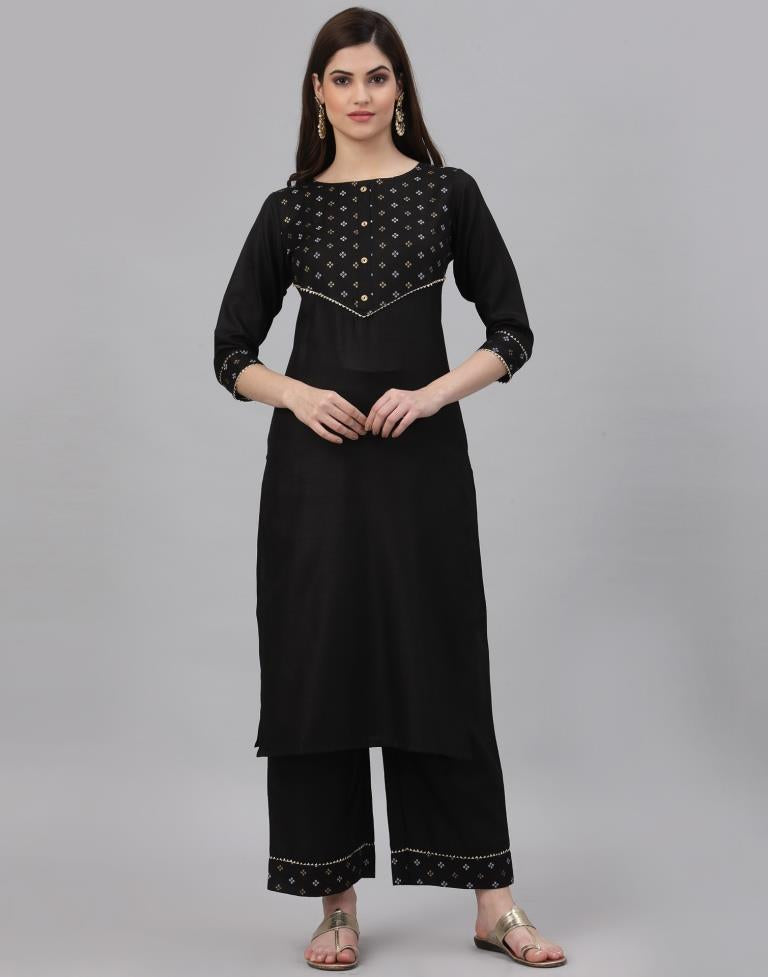 Black Khadi printed Kurti with Pant And Dupatta