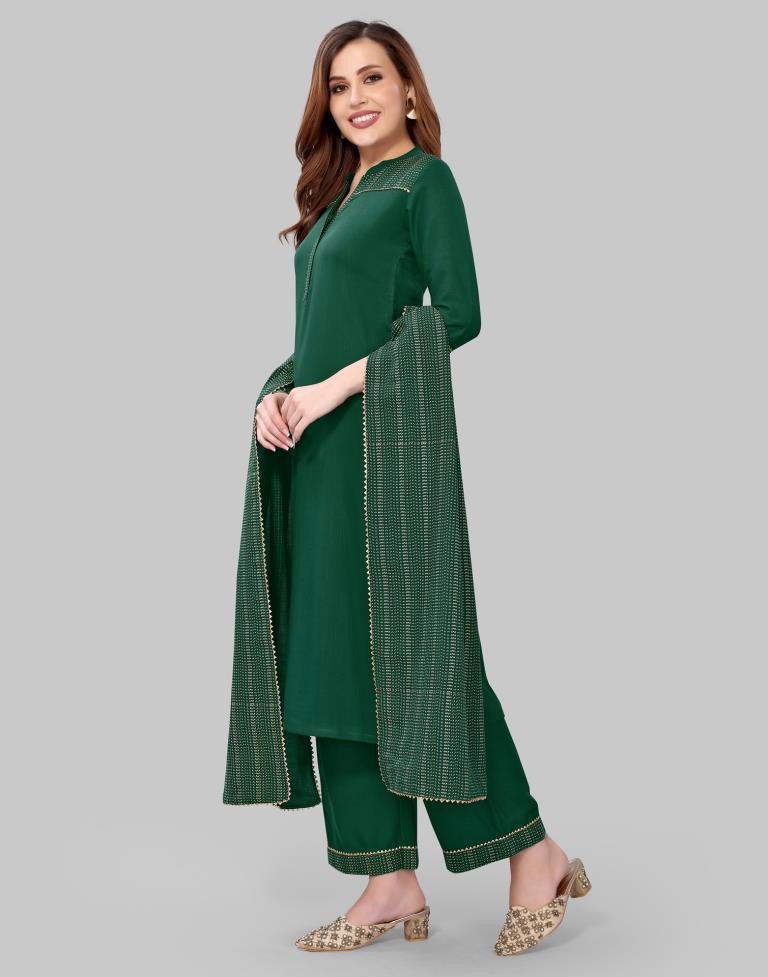 Green Khadi printed Kurti with Pant And Dupatta