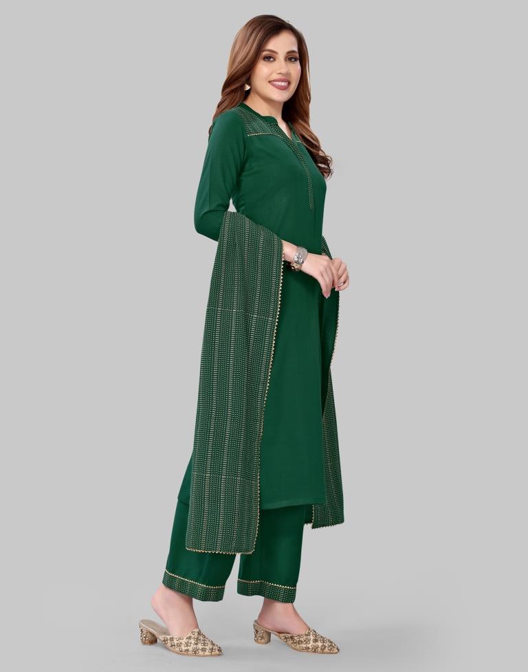 Green Khadi printed Kurti with Pant And Dupatta