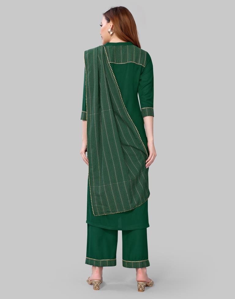 Green Khadi printed Kurti with Pant And Dupatta