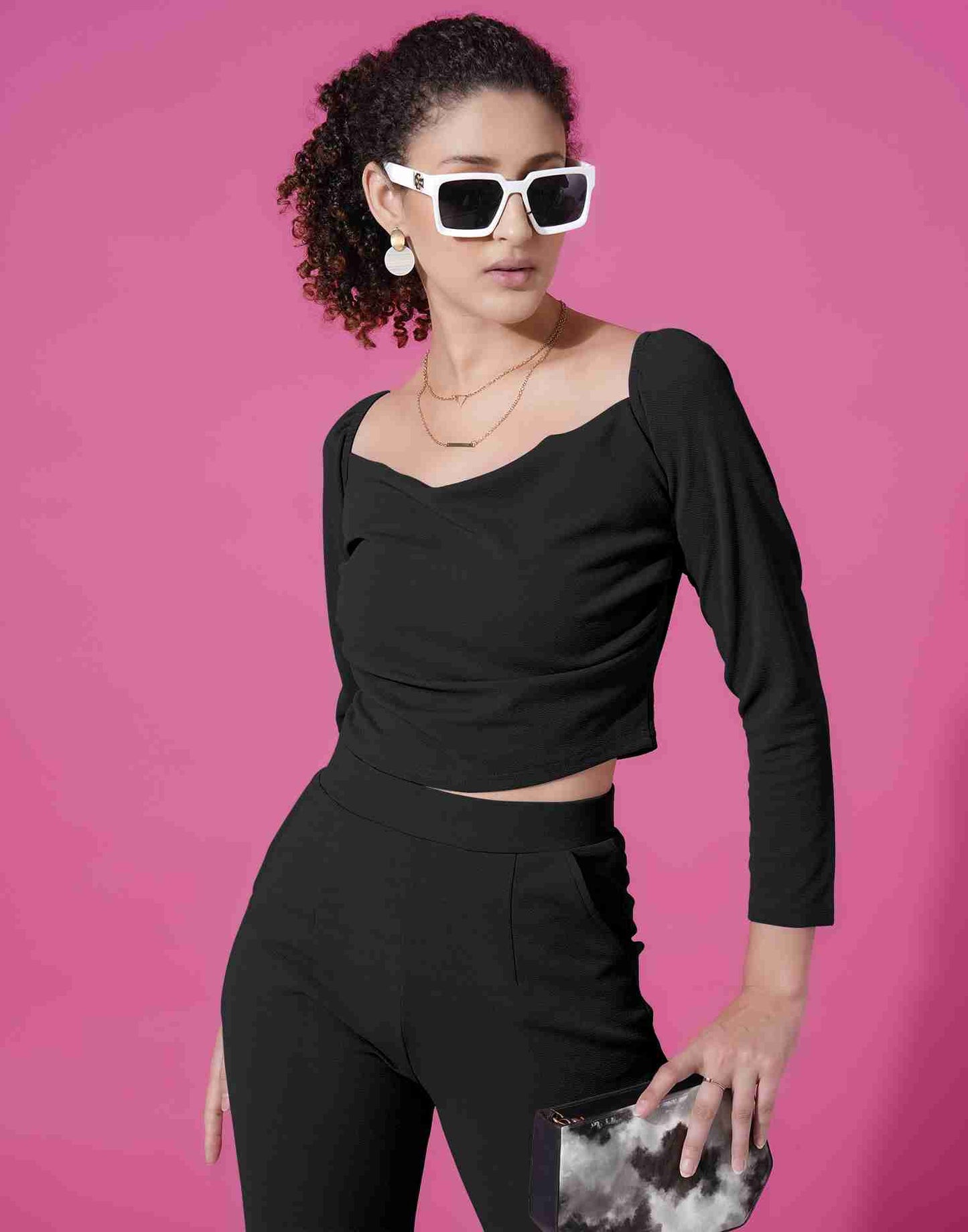 Black Lycra Plain Co-ord Set