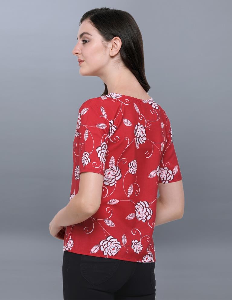 Exuberant Red Coloured Printed Crepe Tops