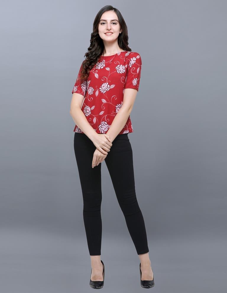 Exuberant Red Coloured Printed Crepe Tops