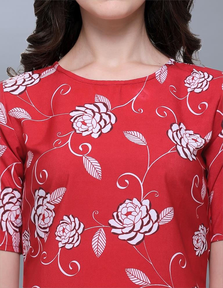 Exuberant Red Coloured Printed Crepe Tops