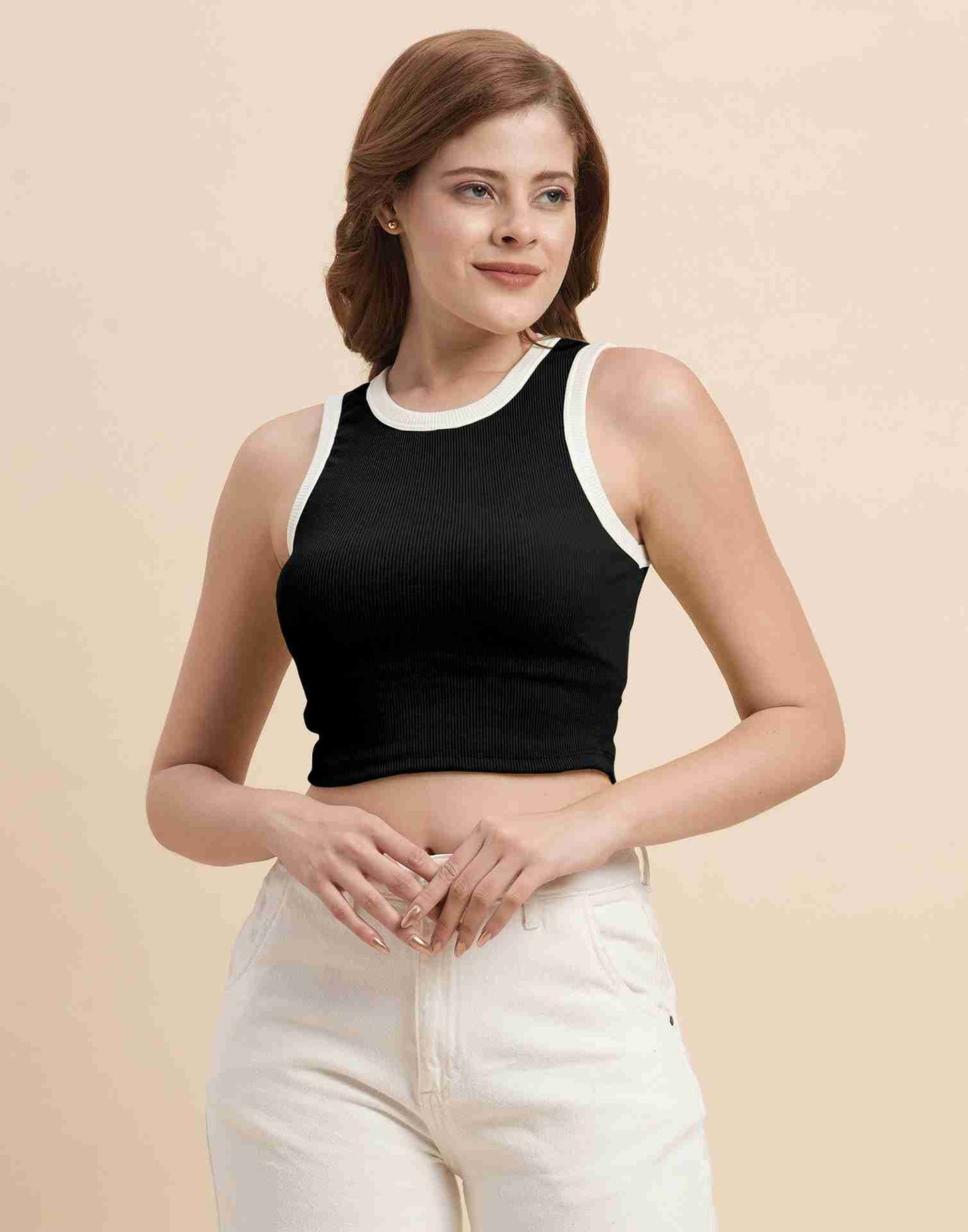 Black Lycra Plain Tank Top