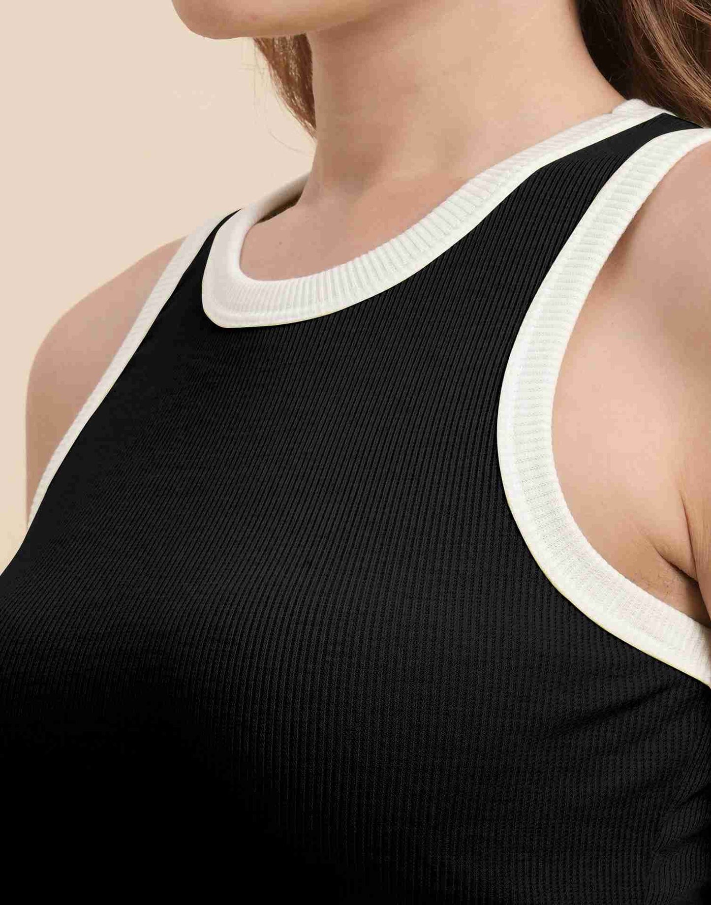 Black Lycra Plain Tank Top