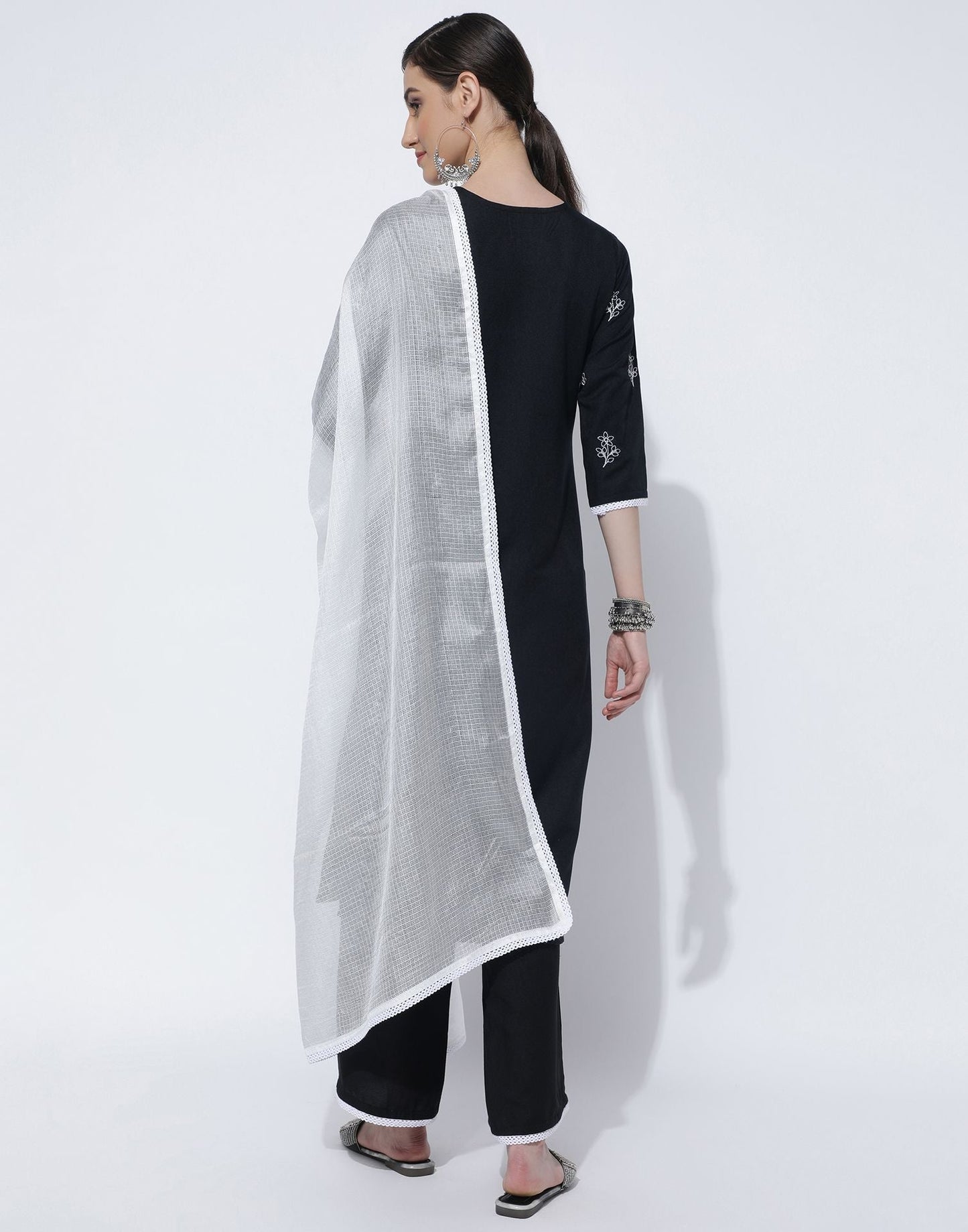 Black Plain Rayon Straight Kurta With Pant And Dupatta