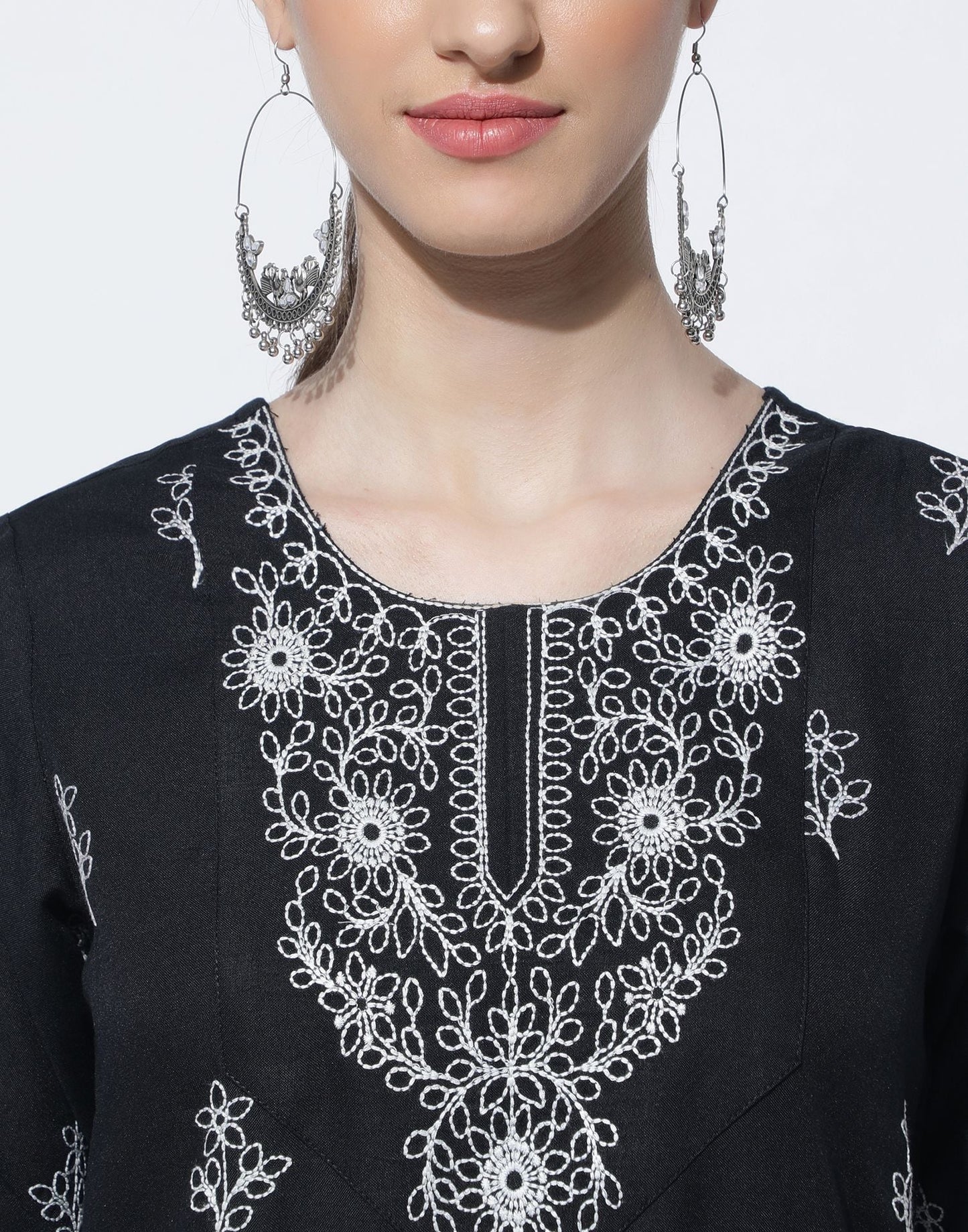 Black Plain Rayon Straight Kurta With Pant And Dupatta