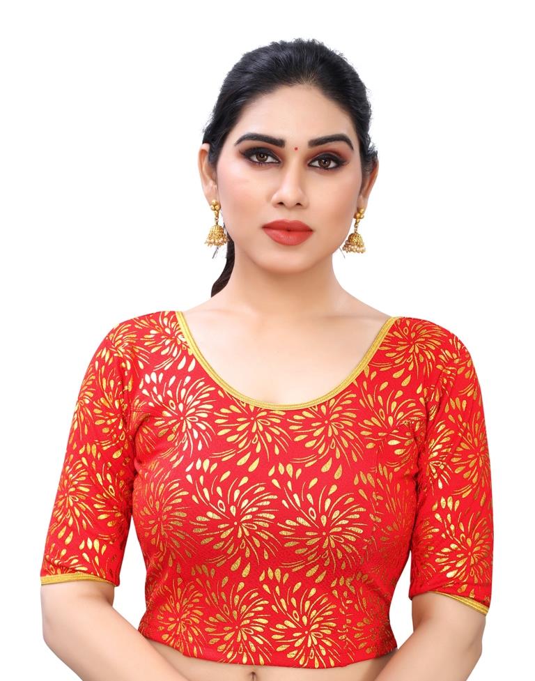 Dreamy Red Coloured Lycra Foil Printed Stitched Blouse