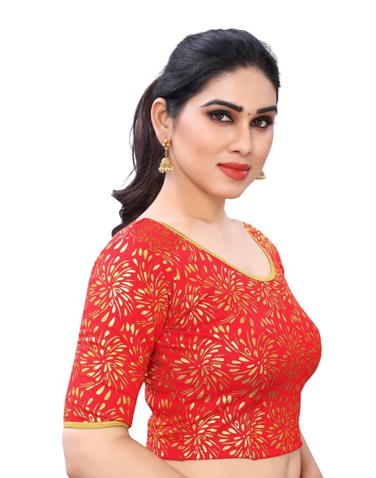 Dreamy Red Coloured Lycra Foil Printed Stitched Blouse