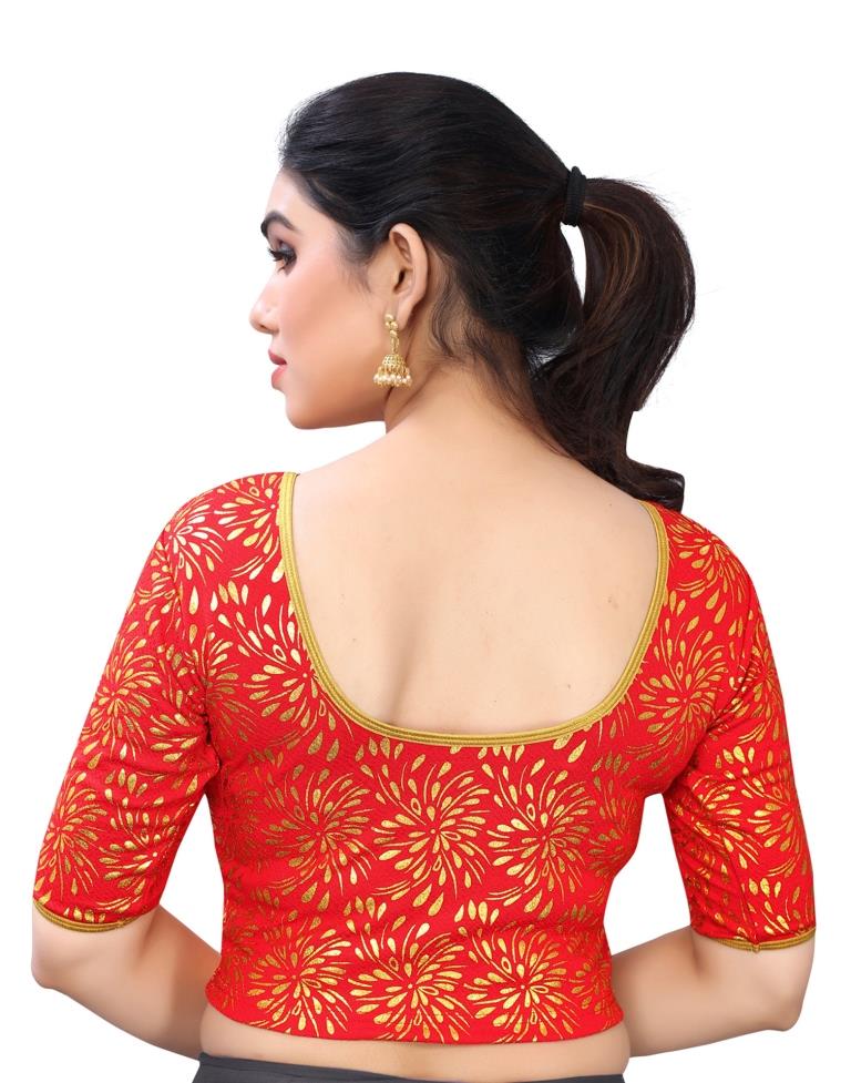 Dreamy Red Coloured Lycra Foil Printed Stitched Blouse