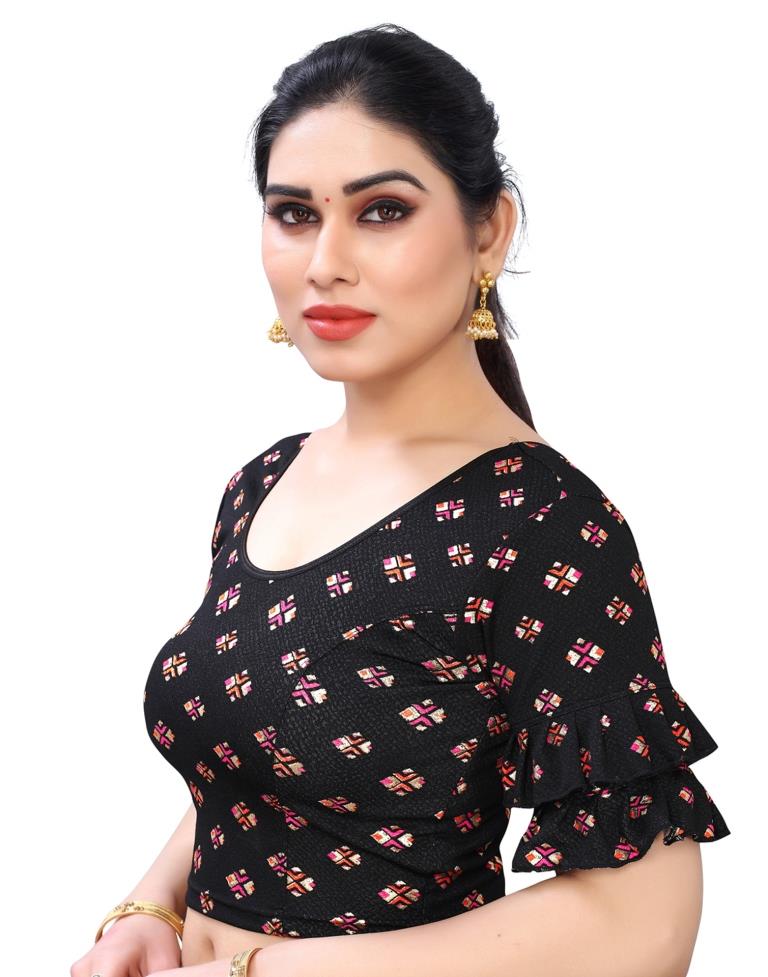 Classic Black Coloured Lycra Foil Printed Stitched Blouse