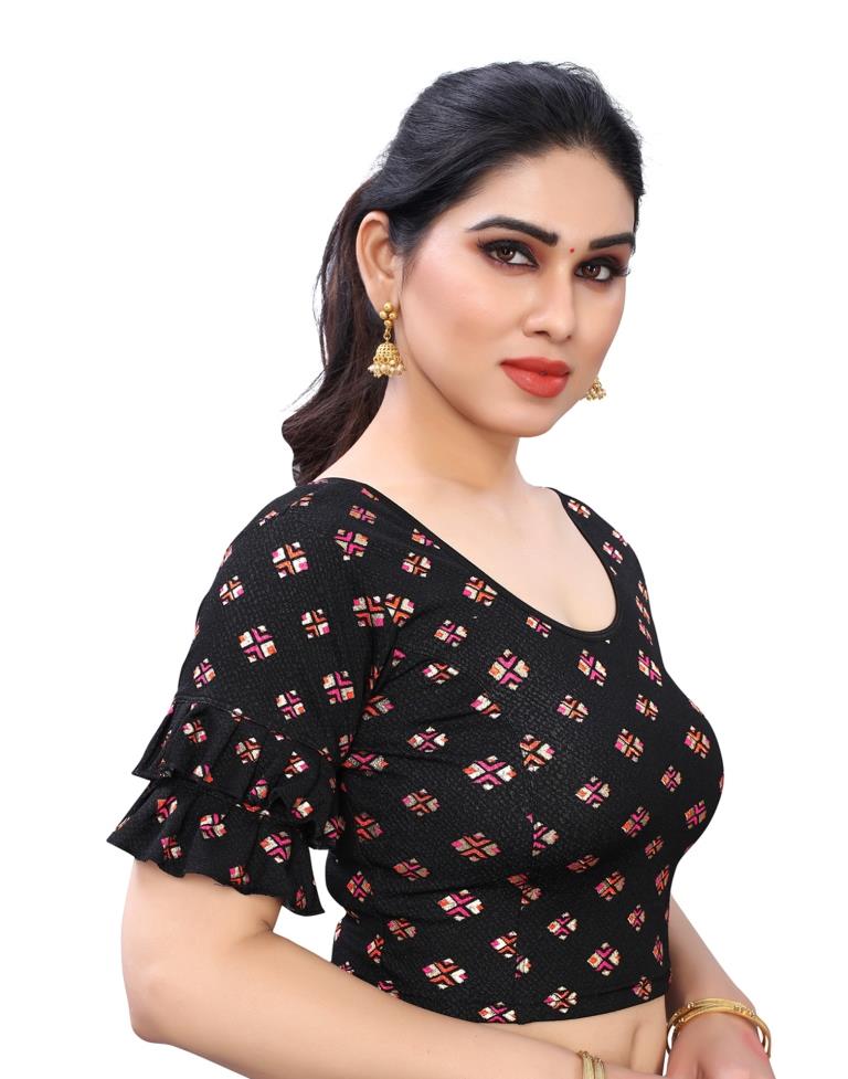 Classic Black Coloured Lycra Foil Printed Stitched Blouse