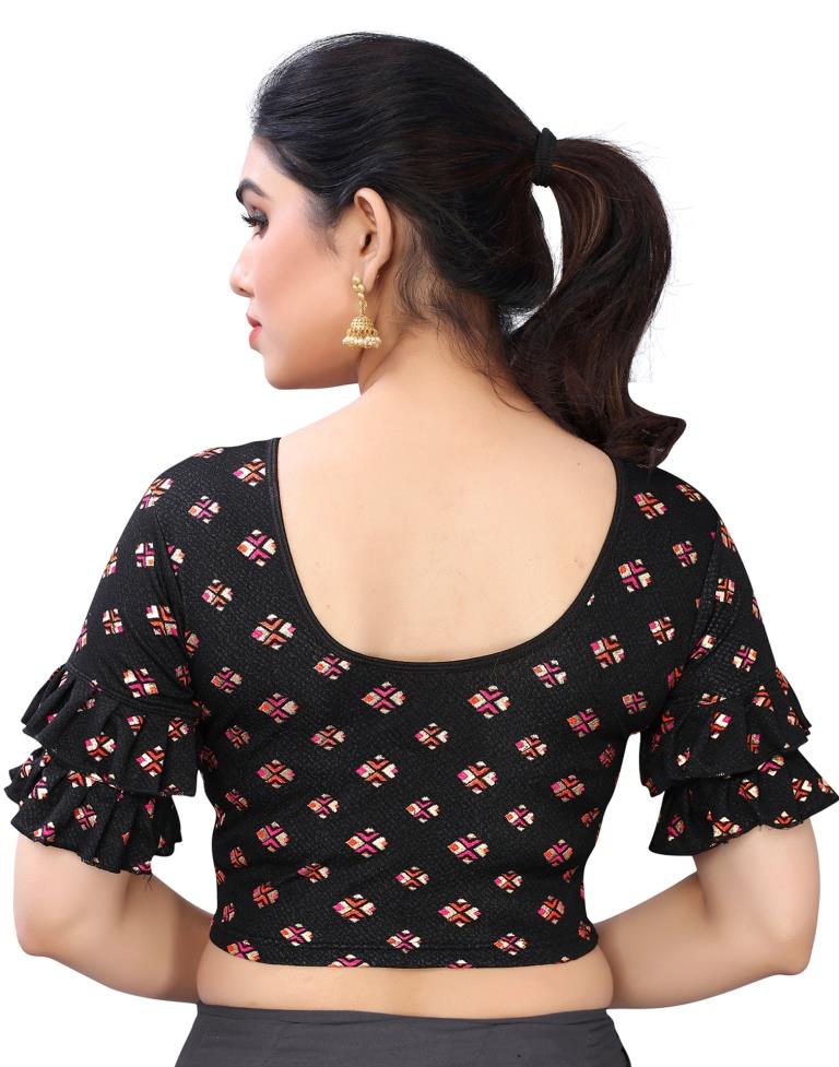 Classic Black Coloured Lycra Foil Printed Stitched Blouse