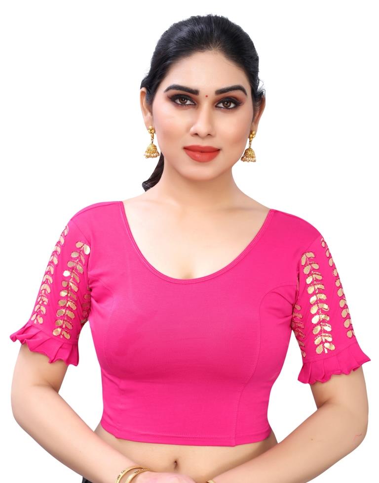 Classy Pink Coloured Lycra Embroidered Stitched Blouse