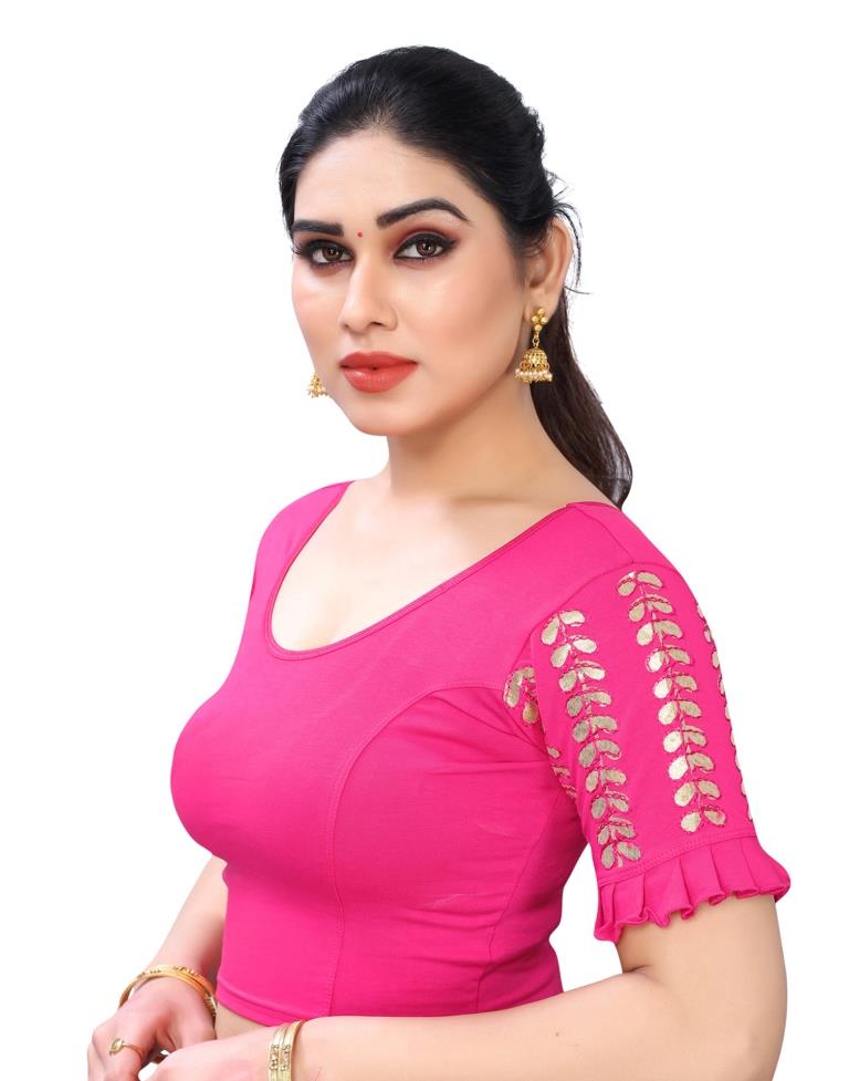 Classy Pink Coloured Lycra Embroidered Stitched Blouse